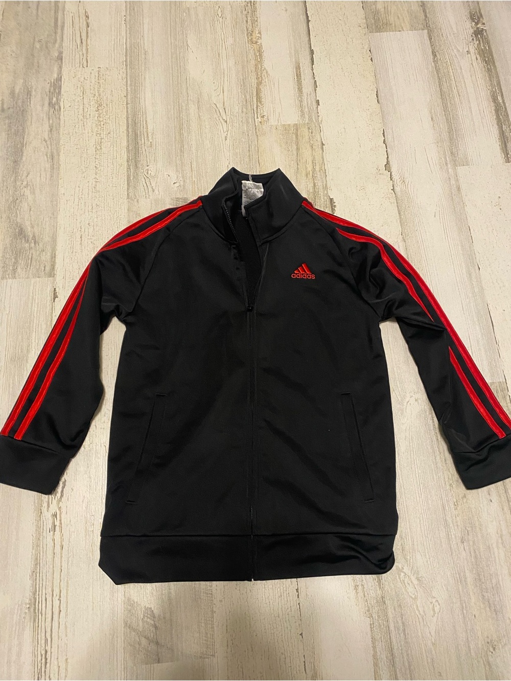 Adidas Kids Size 7 Black Red 3 Stripe Full Zip Track Jacket